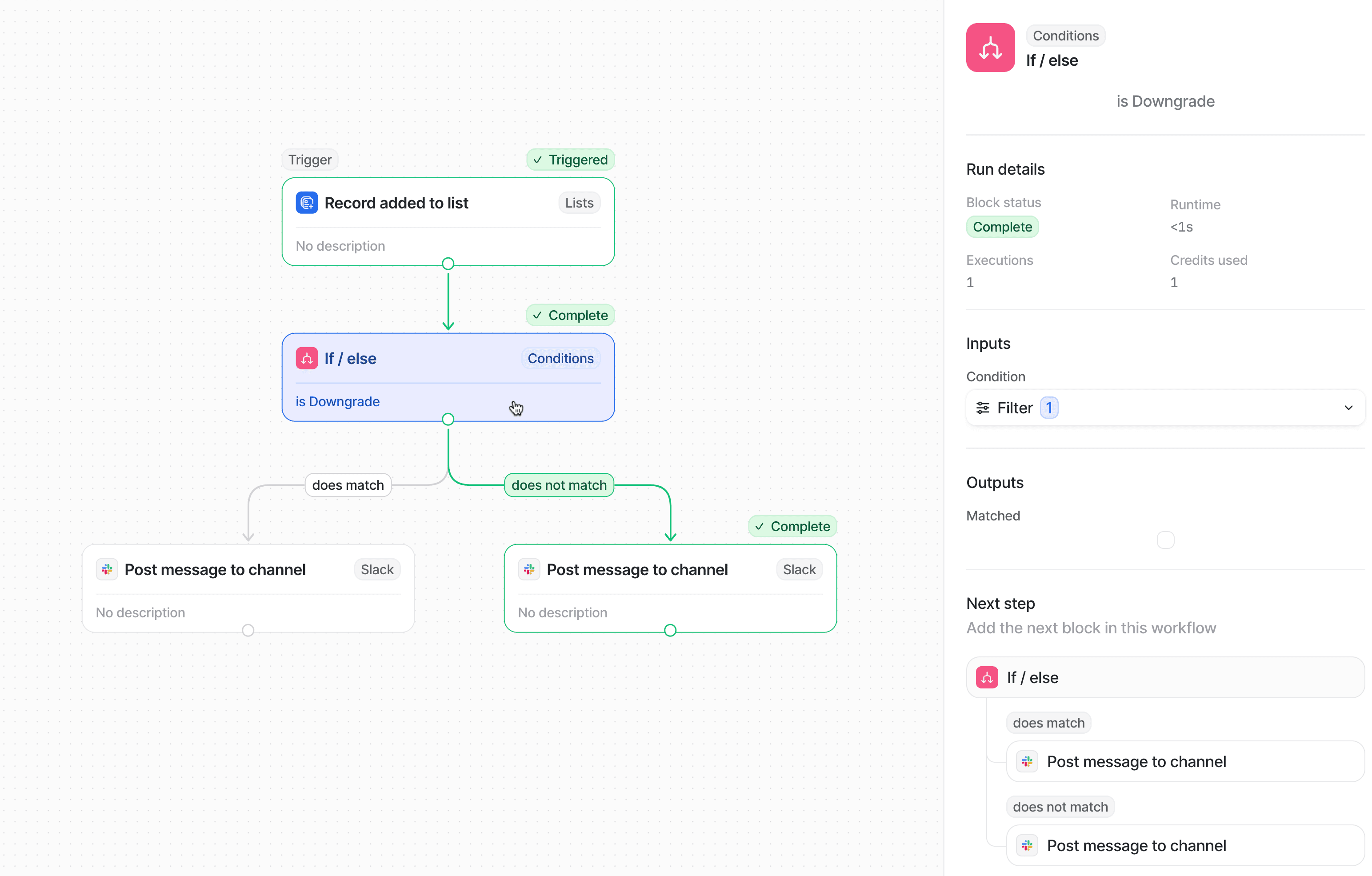Example workflows run with sidebar if/else block.